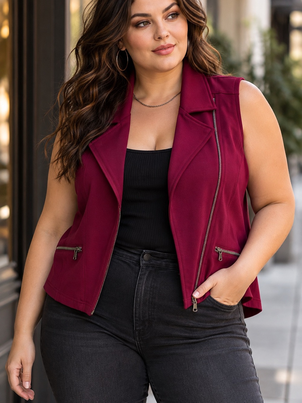 Torrid Berry Wine Cropped Moto Vest Asymmetrical Zip Plus Size 1